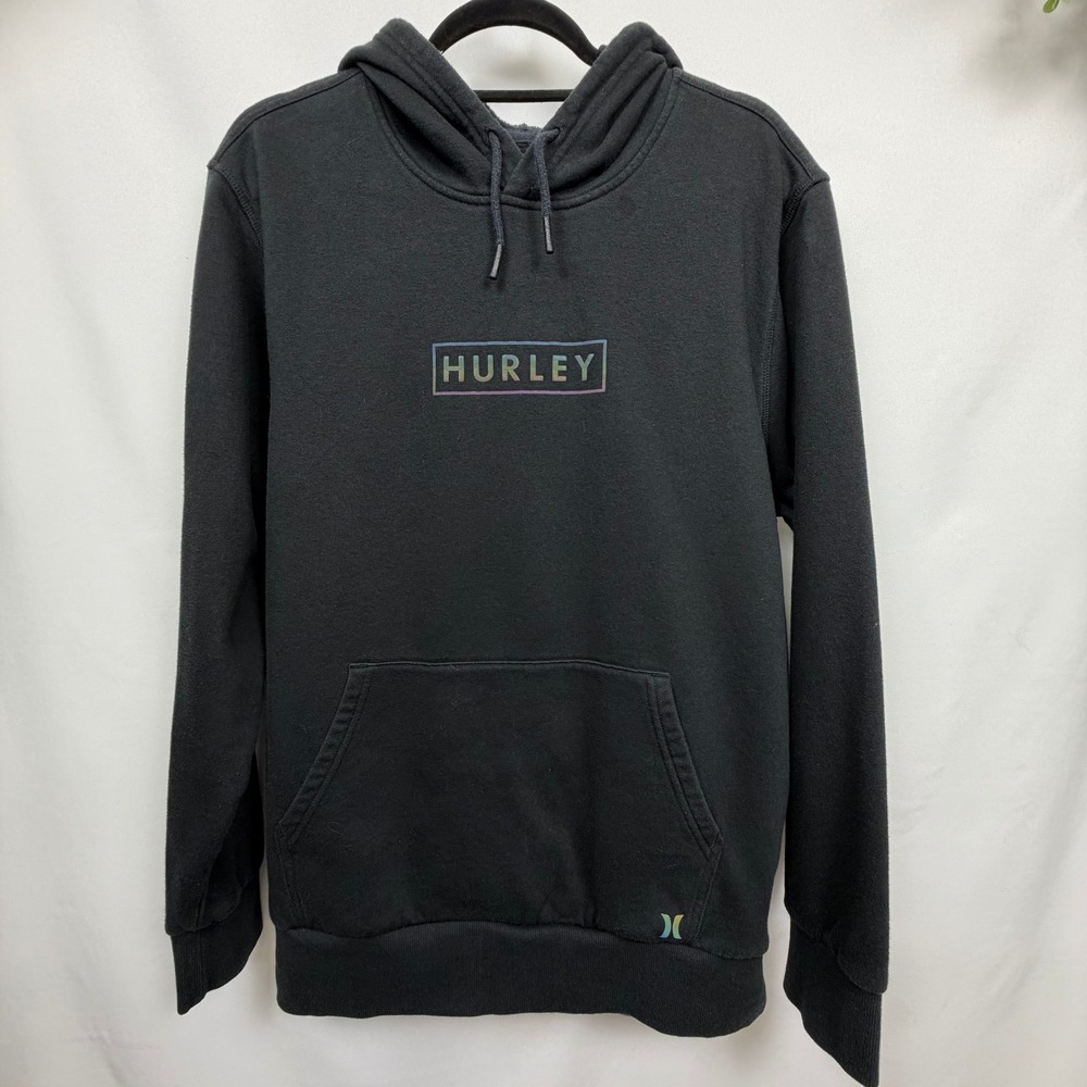 Hurley Mens Iridescent Box Logo Pullover Hoodie Black HFA20VMP-00909 Large